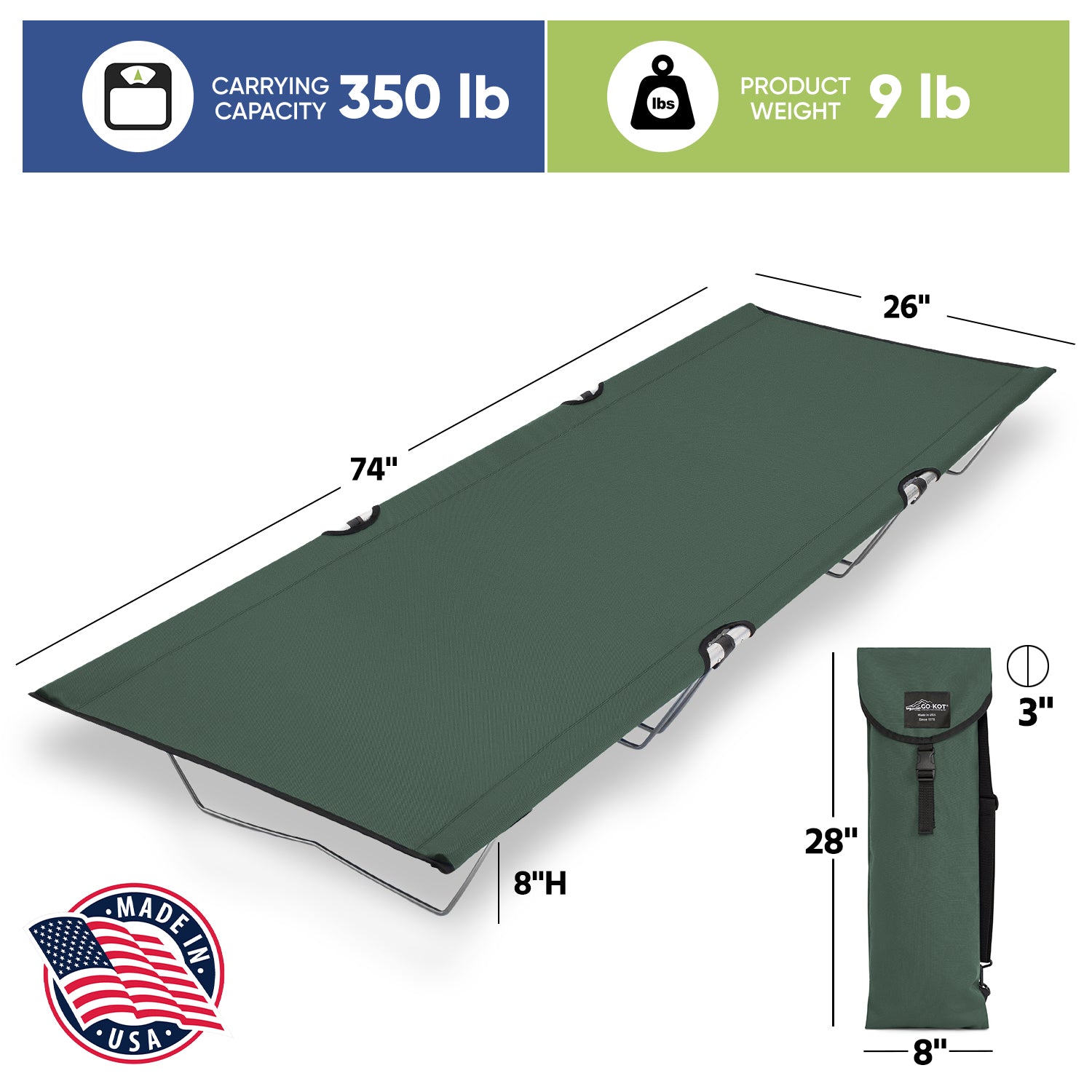 Premium Camping Cot | Heavy Duty Cot Bed | GO-KOT